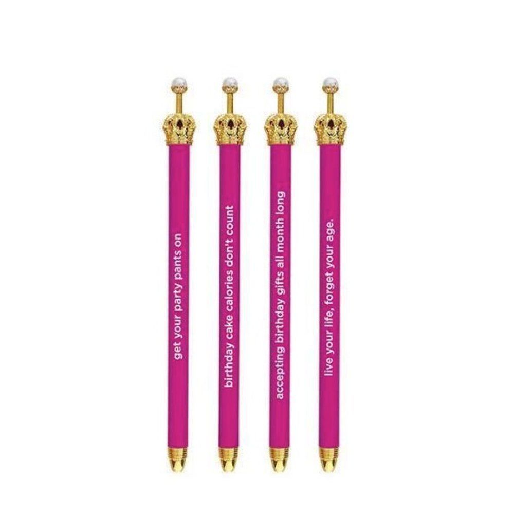 Birthday Themed Hot Pink Crown Pen Set of 12